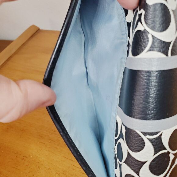 COACH CHELSEA TRIFOLD WALLET Black White Monogram Leather WOMEN Leather Wallet - Picture 6 of 8